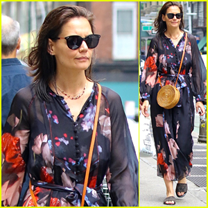 Katie Holmes Strolls Through New York City in a Sheer Floral Robe
